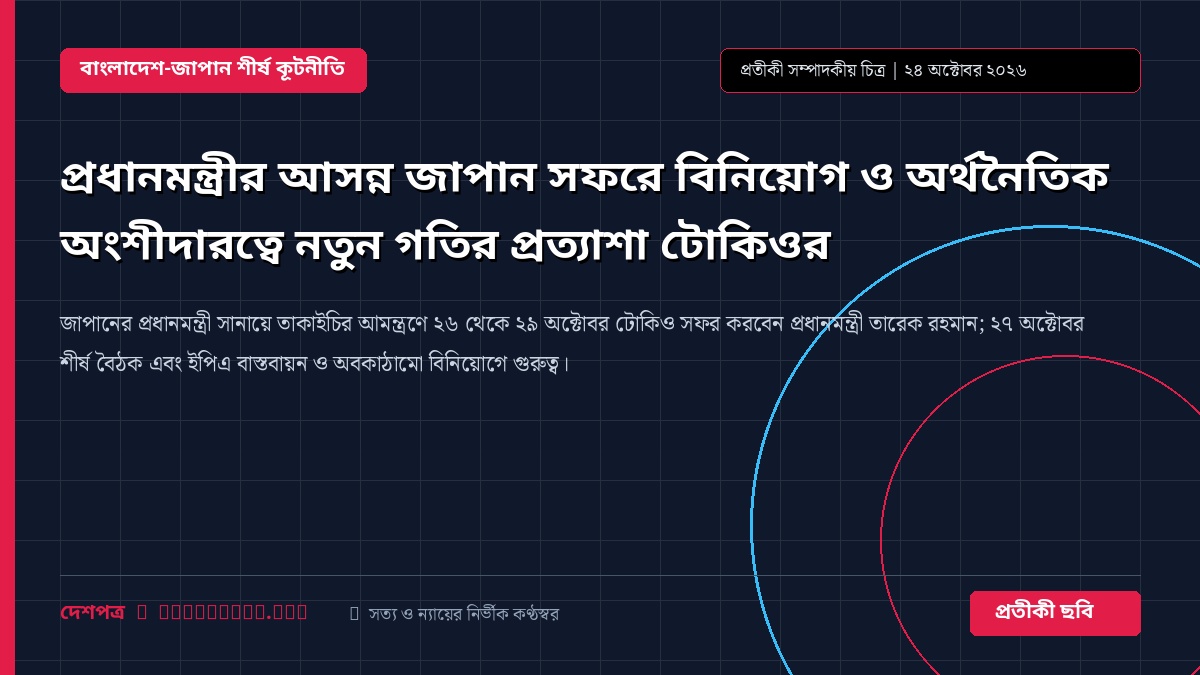 প্রধানমন্ত্রীর আসন্ন জাপান সফরে বিনিয়োগ ও অর্থনৈতিক অংশীদারত্বে নতুন গতির প্রত্যাশা টোকিওর