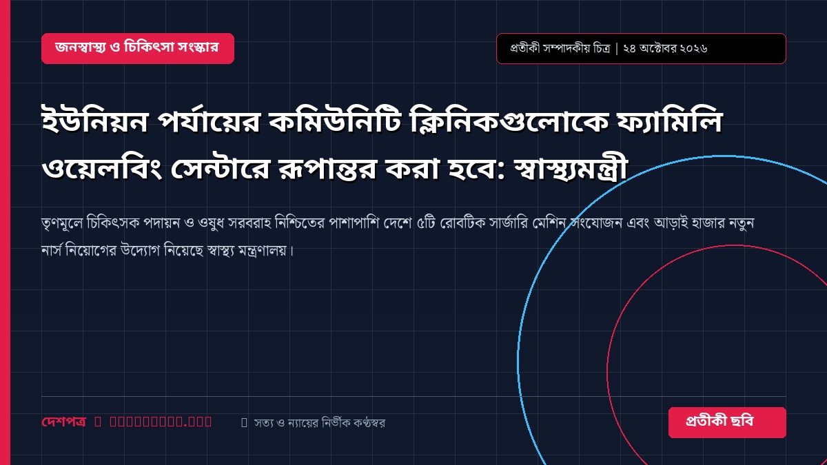 ইউনিয়ন পর্যায়ের কমিউনিটি ক্লিনিকগুলোকে ফ্যামিলি ওয়েলবিং সেন্টারে রূপান্তর করা হবে: স্বাস্থ্যমন্ত্রী